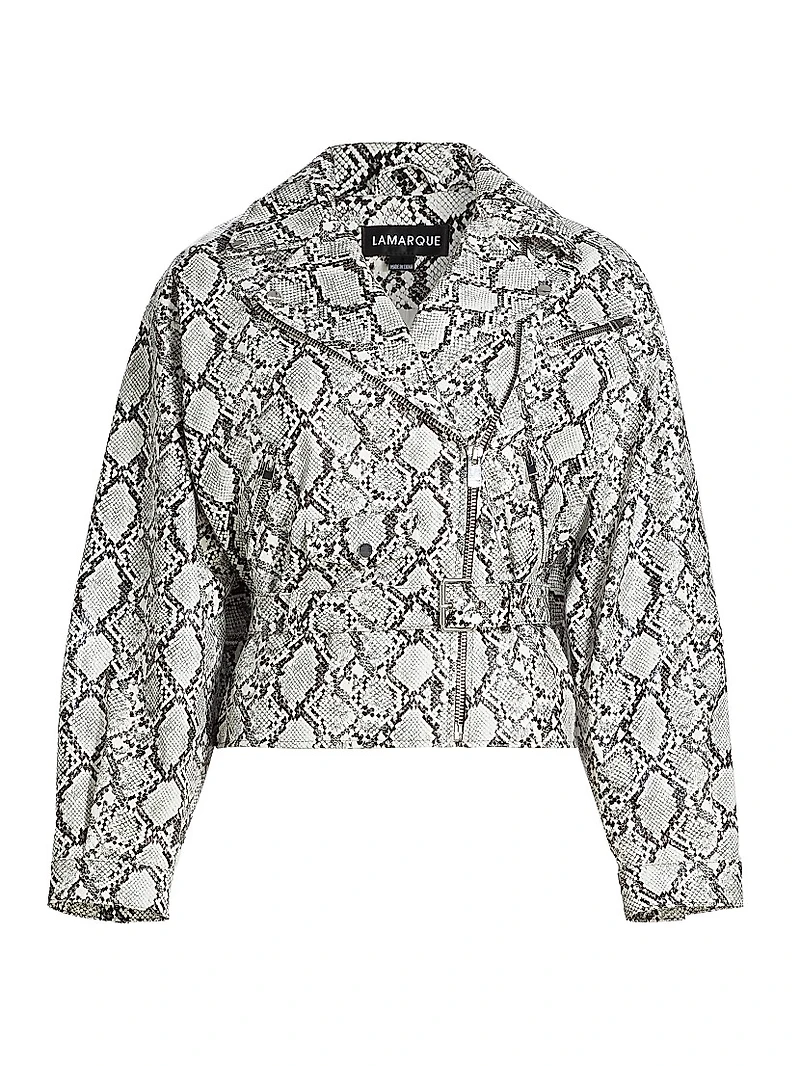 Shelia Snake-Print Faux Leather Biker Jacket