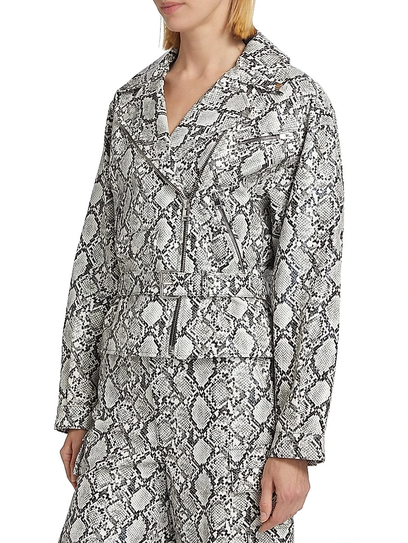 Shelia Snake-Print Faux Leather Biker Jacket