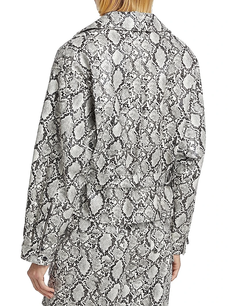 Shelia Snake-Print Faux Leather Biker Jacket