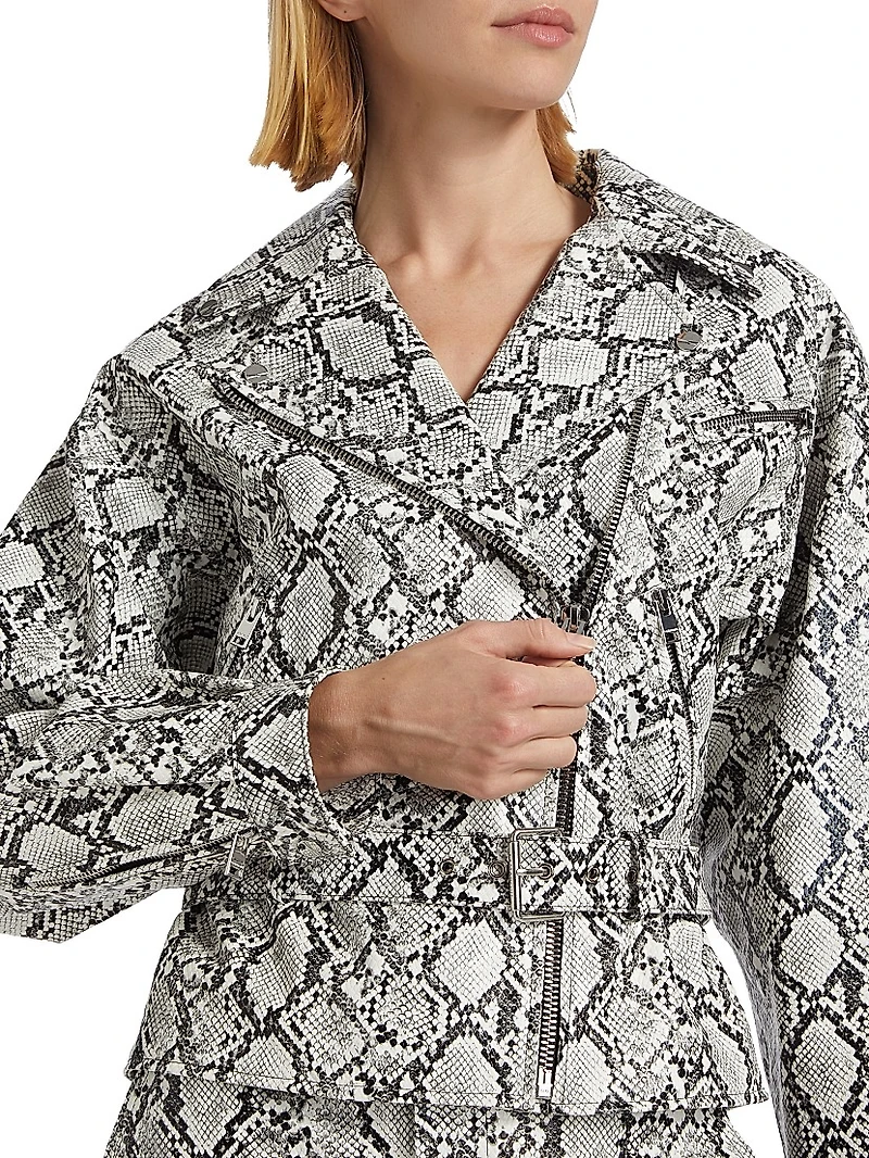 Shelia Snake-Print Faux Leather Biker Jacket