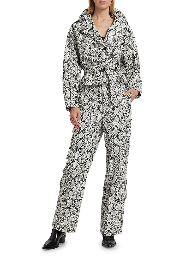 Shelia Snake-Print Faux Leather Biker Jacket