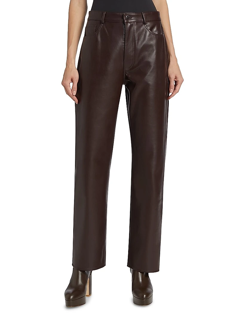 Demora Leather Straight-Leg Pants