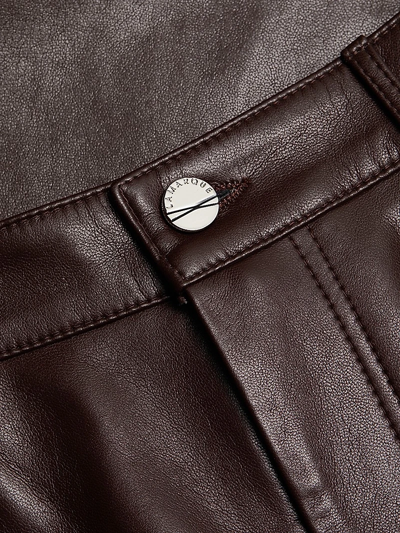 Demora Leather Straight-Leg Pants