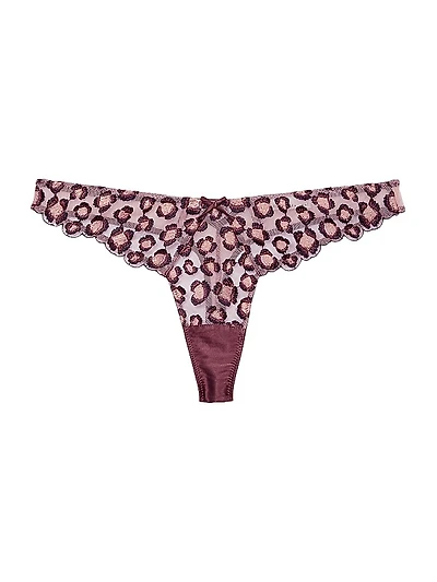 Leopard Embroidered Stretch-Silk Thong