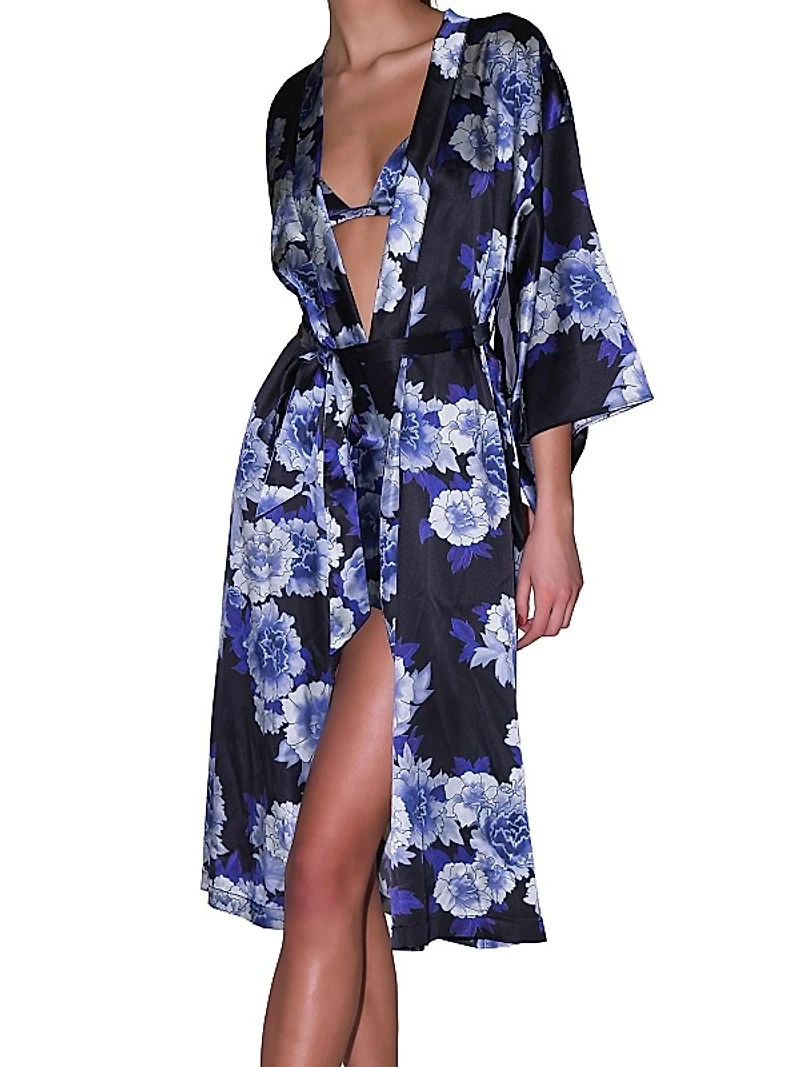 Floral Silk-Blend Tie-Waist Robe