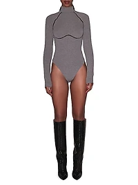 Lace Trim Rib-Knit Long-Sleeve Bodysuit