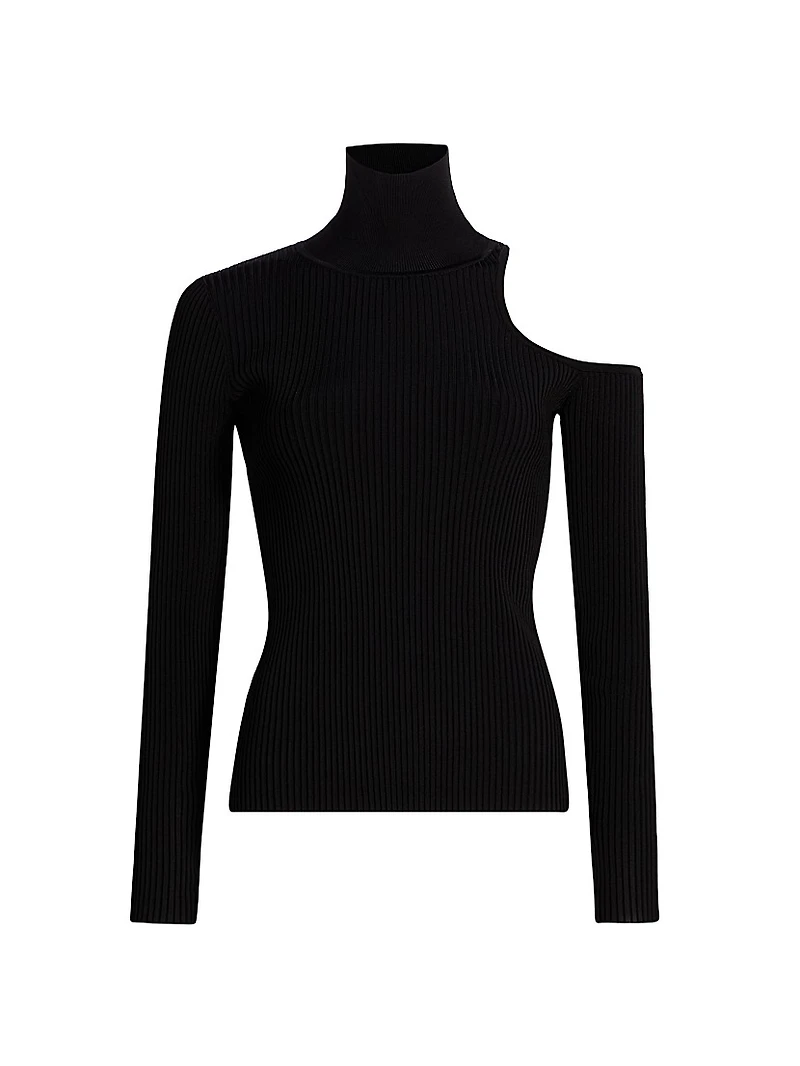 Rooney Rib-Knit Cut-Out Shoulder Top