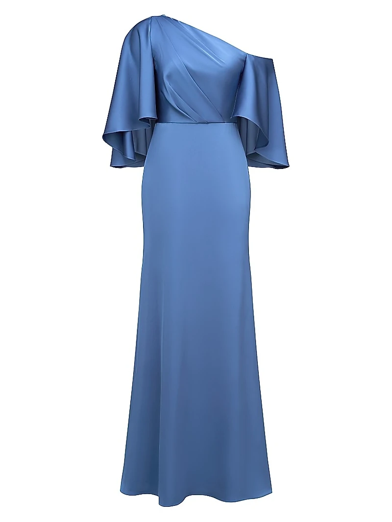 Kia Satin Cape Fit & Flare Gown