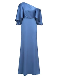 Kia Satin Cape Fit & Flare Gown