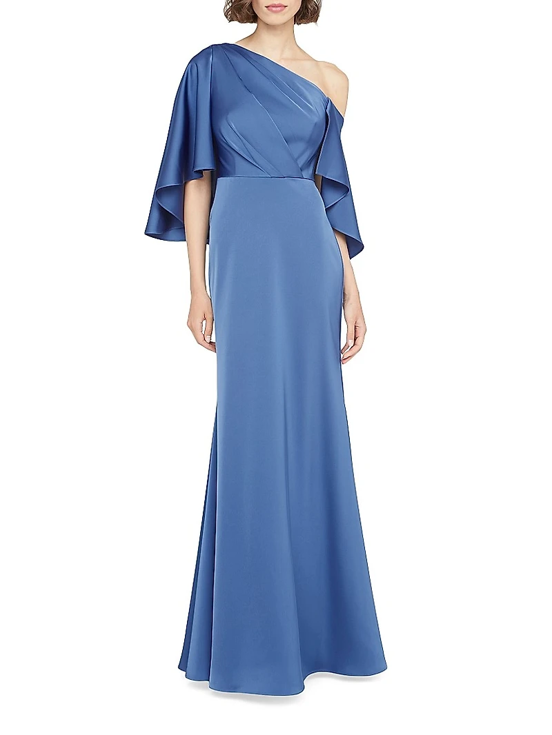 Kia Satin Cape Fit & Flare Gown