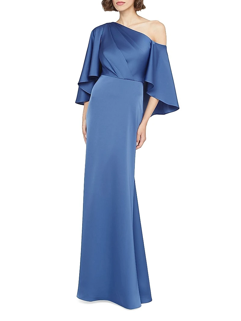 Kia Satin Cape Fit & Flare Gown