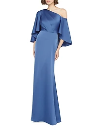 Kia Satin Cape Fit & Flare Gown