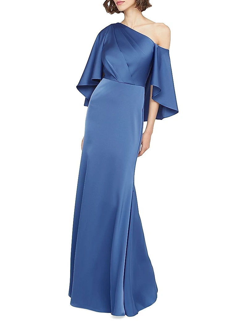 Kia Satin Cape Fit & Flare Gown