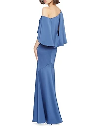 Kia Satin Cape Fit & Flare Gown