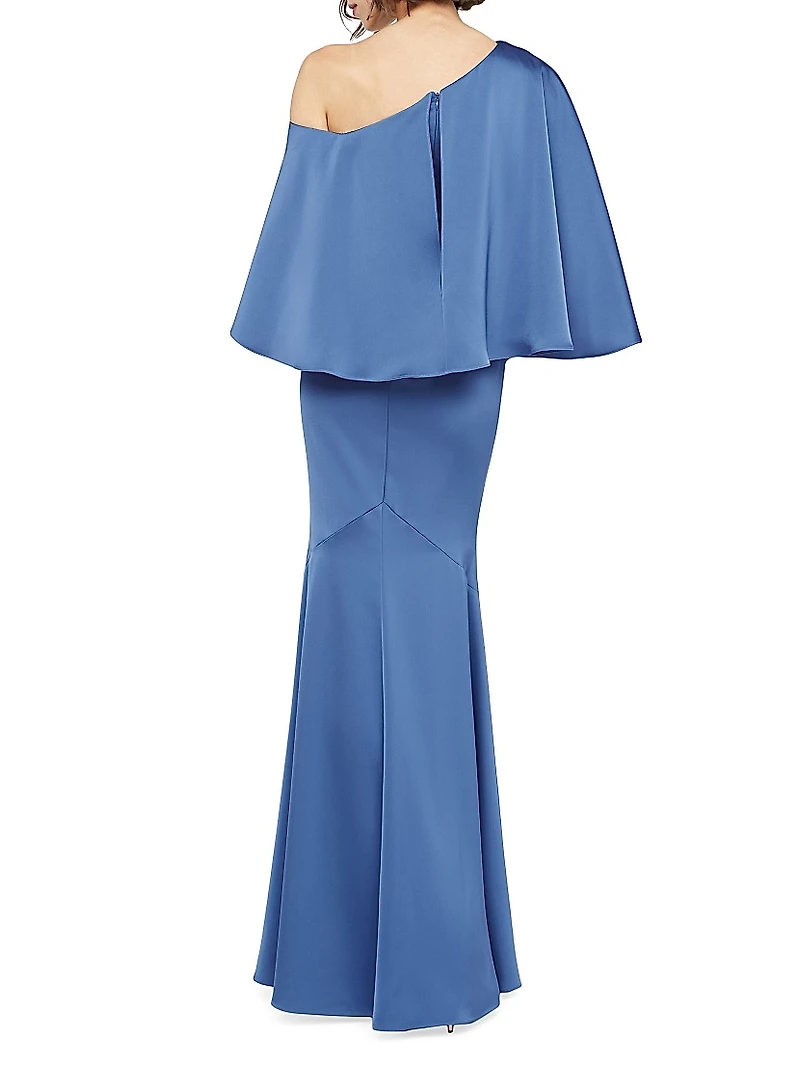 Kia Satin Cape Fit & Flare Gown