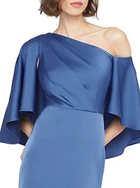Kia Satin Cape Fit & Flare Gown