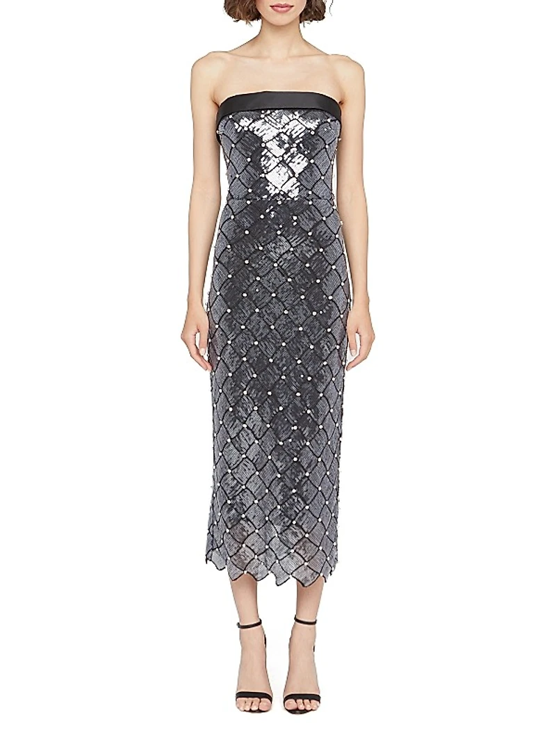 Jewel Sequin-Embellished Strapless Cocktail Dress