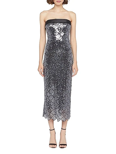 Jewel Sequin-Embellished Strapless Cocktail Dress