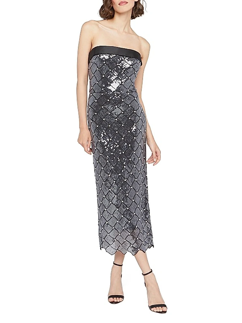 Jewel Sequin-Embellished Strapless Cocktail Dress