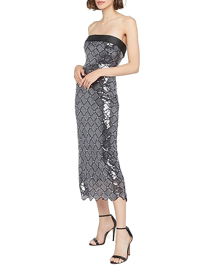 Jewel Sequin-Embellished Strapless Cocktail Dress
