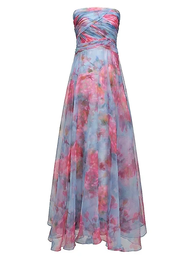 Giselle Floral Ruched Organza Strapless Gown