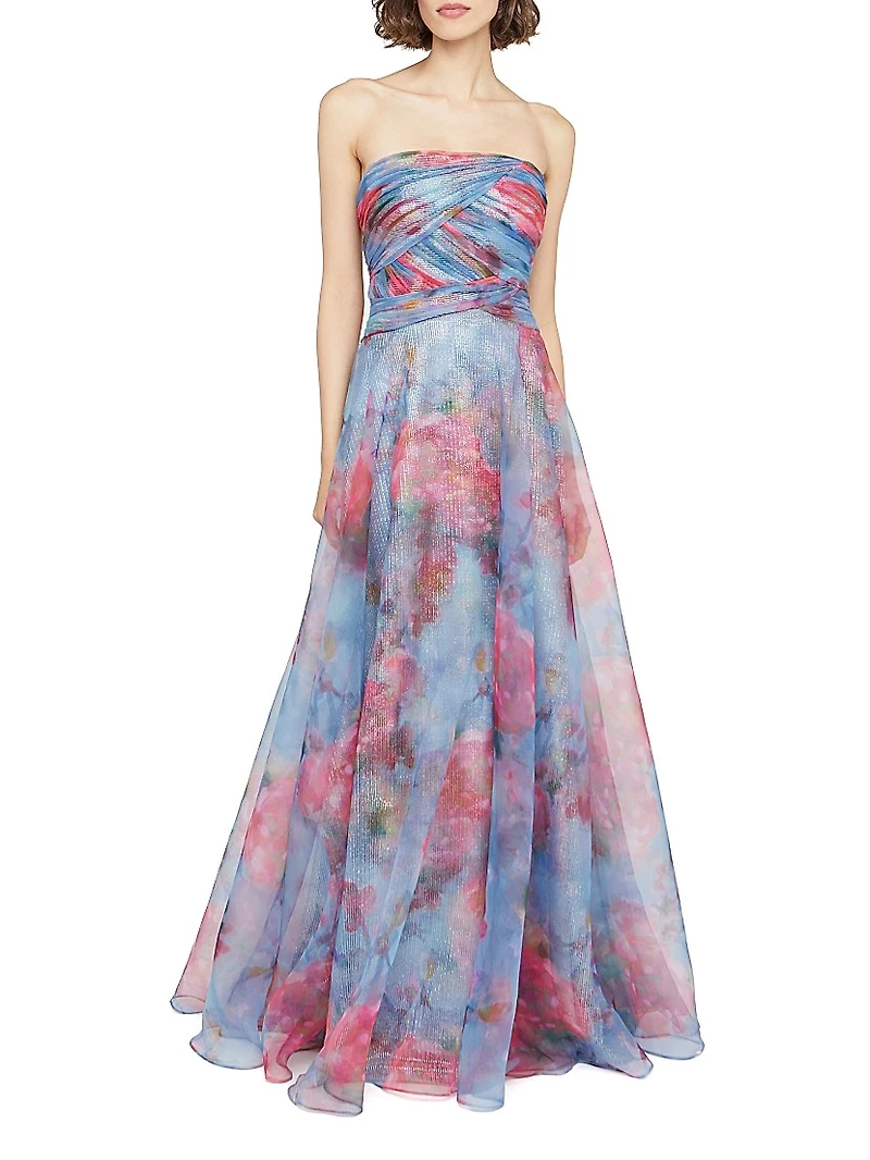 Giselle Floral Ruched Organza Strapless Gown