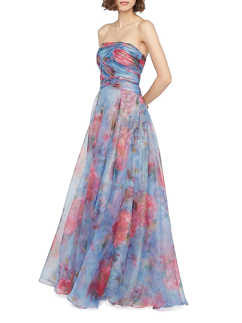 Giselle Floral Ruched Organza Strapless Gown