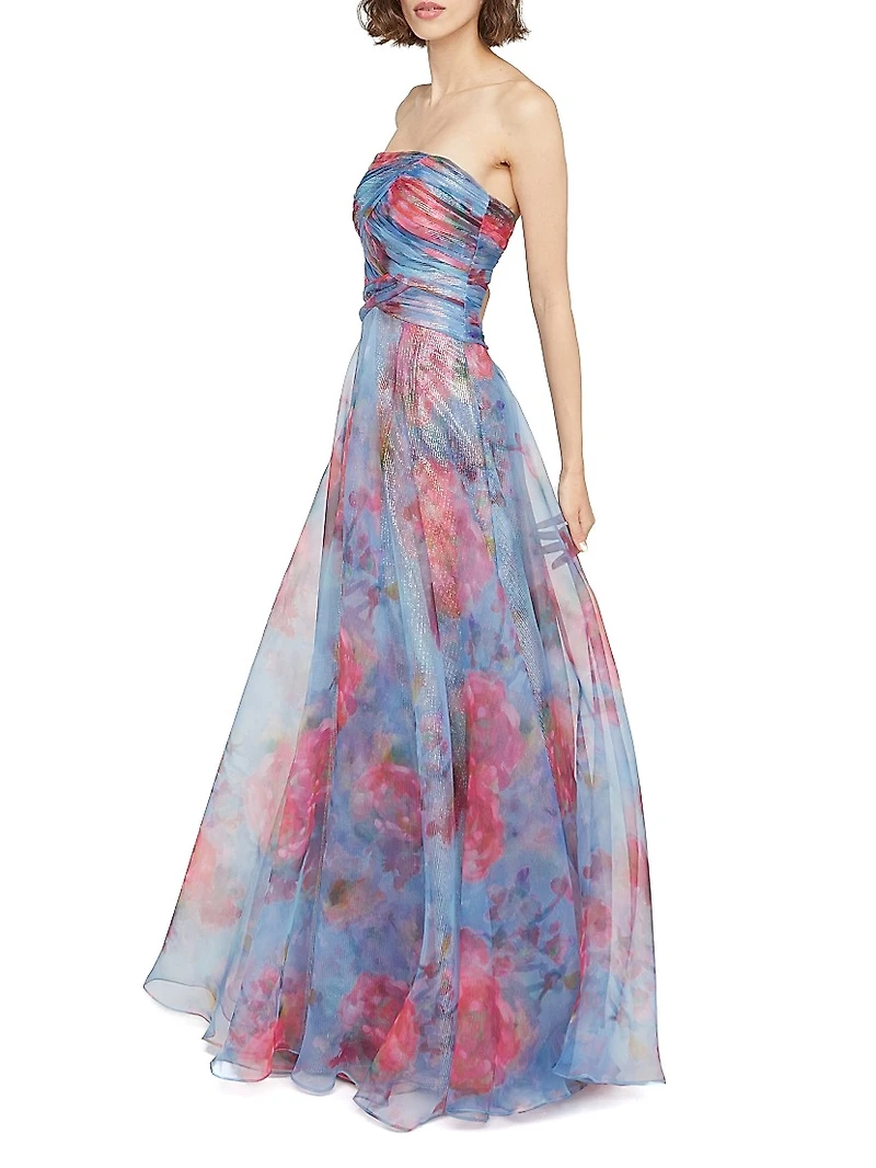 Giselle Floral Ruched Organza Strapless Gown