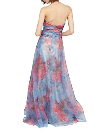 Giselle Floral Ruched Organza Strapless Gown