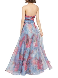 Giselle Floral Ruched Organza Strapless Gown