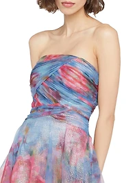 Giselle Floral Ruched Organza Strapless Gown