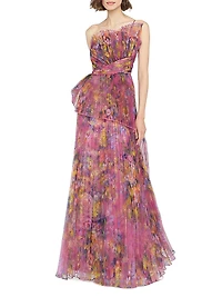 Nicolette Floral Pleated Organza Strapless Gown