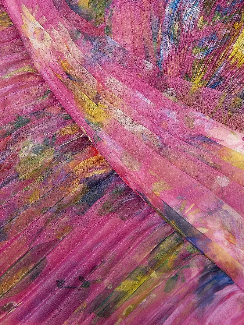 Nicolette Floral Pleated Organza Strapless Gown