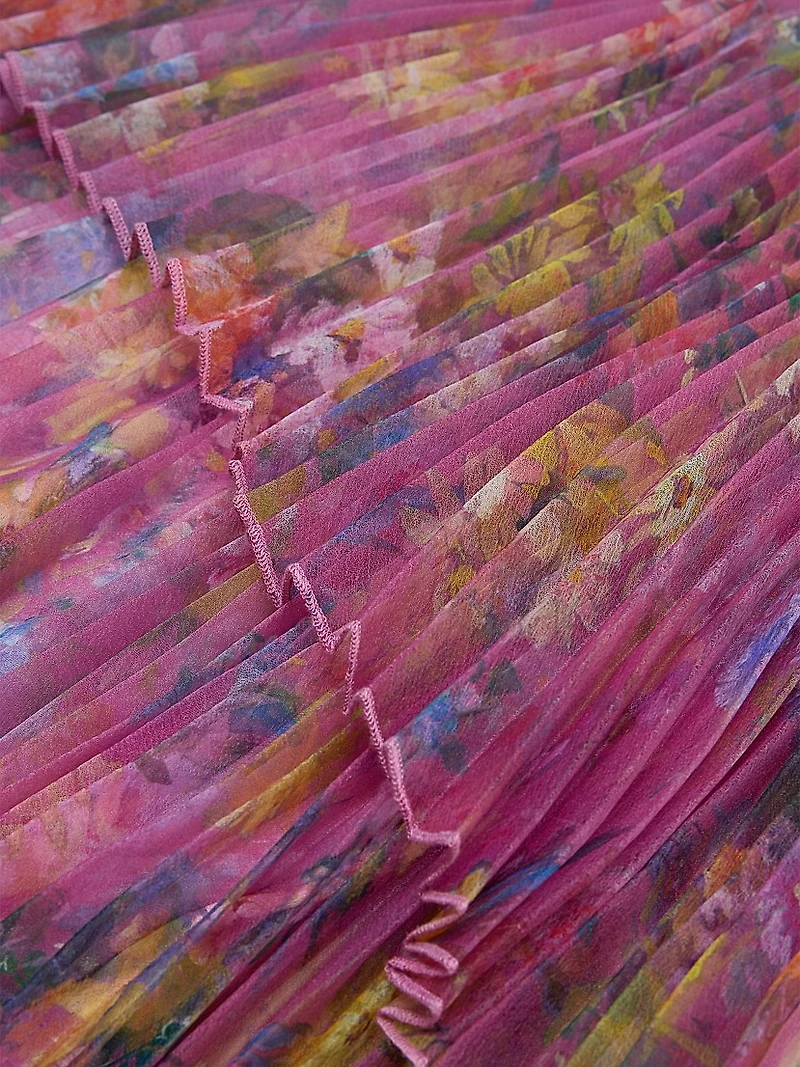 Nicolette Floral Pleated Organza Strapless Gown