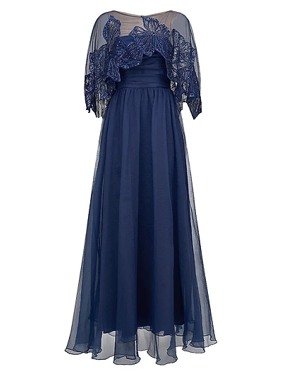 Ginny Embellished Organza Capelet Gown