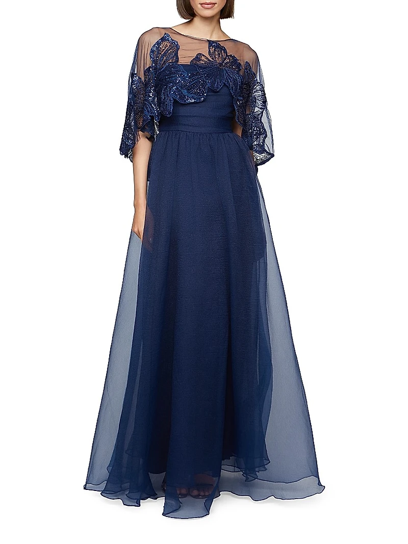 Ginny Embellished Organza Capelet Gown