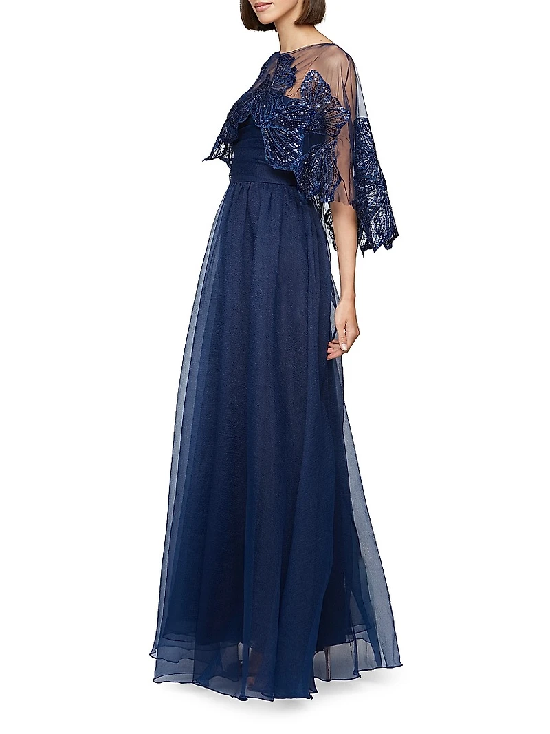 Ginny Embellished Organza Capelet Gown