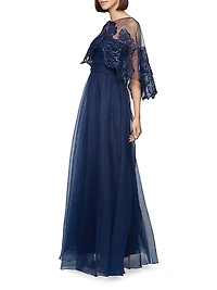 Ginny Embellished Organza Capelet Gown
