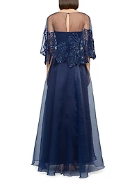 Ginny Embellished Organza Capelet Gown