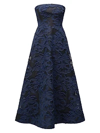 Laure Floral Jacquard Organza Strapless Cocktail Dress