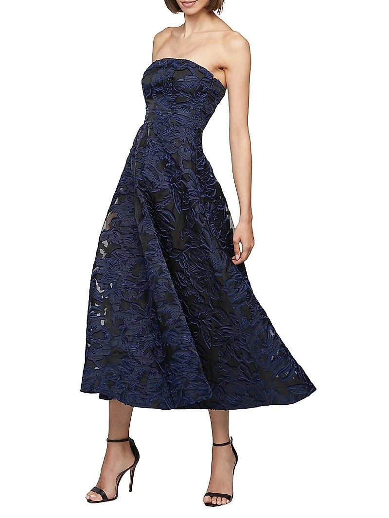 Laure Floral Jacquard Organza Strapless Cocktail Dress