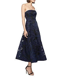 Laure Floral Jacquard Organza Strapless Cocktail Dress