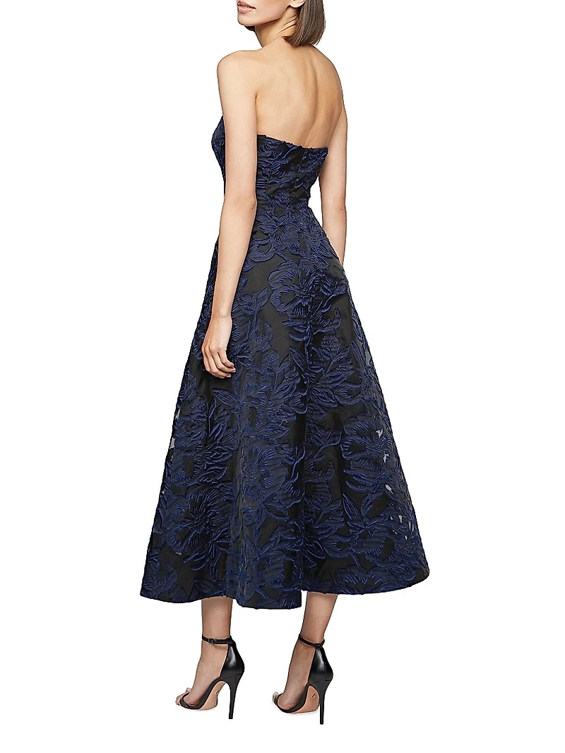 Laure Floral Jacquard Organza Strapless Cocktail Dress