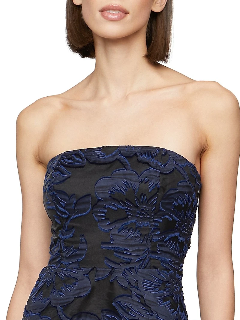 Laure Floral Jacquard Organza Strapless Cocktail Dress