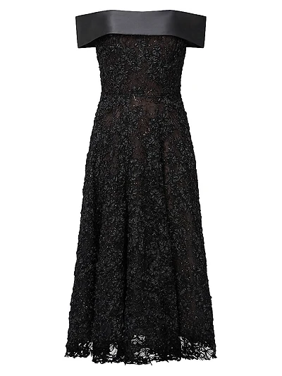 Roxy Lace Off-The-Shoulder A-Line Midi-Dress