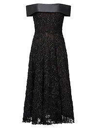 Roxy Lace Off-The-Shoulder A-Line Midi-Dress