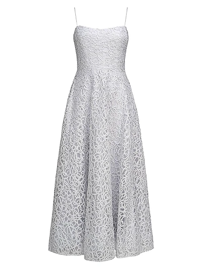 Embroidered Tulle Sleeveless Midi-Dress