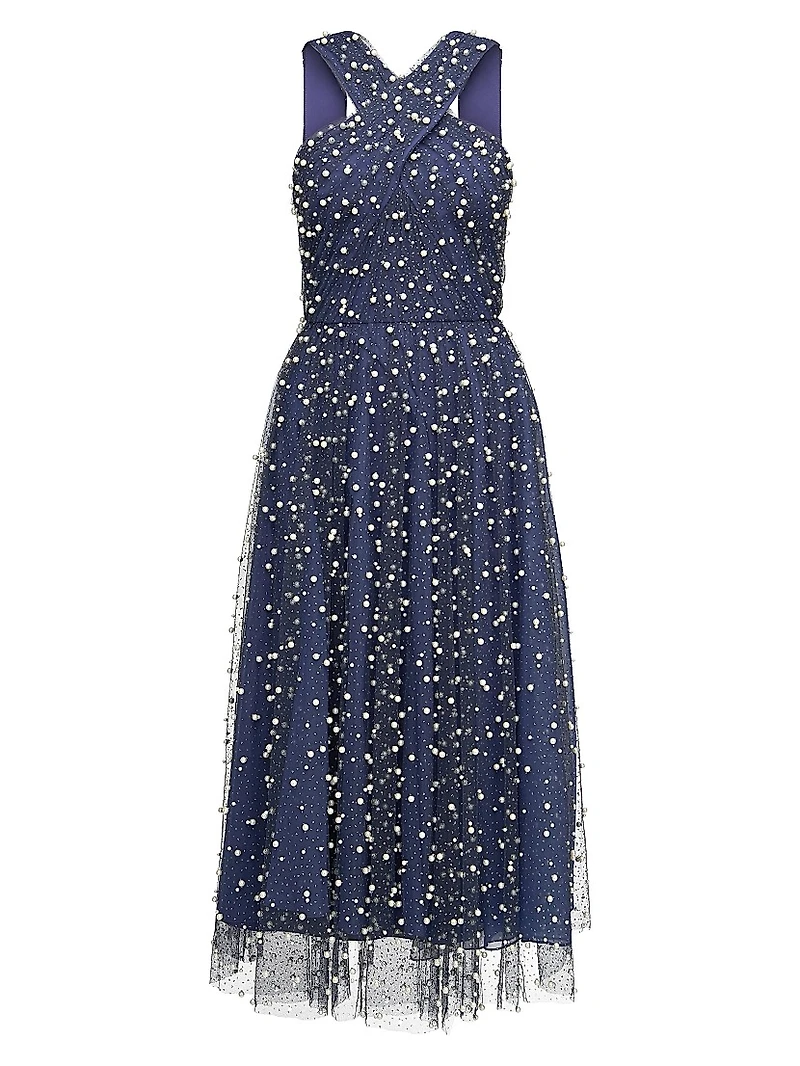 Tatiana Embellished Crisscross Halterneck Midi-Dress