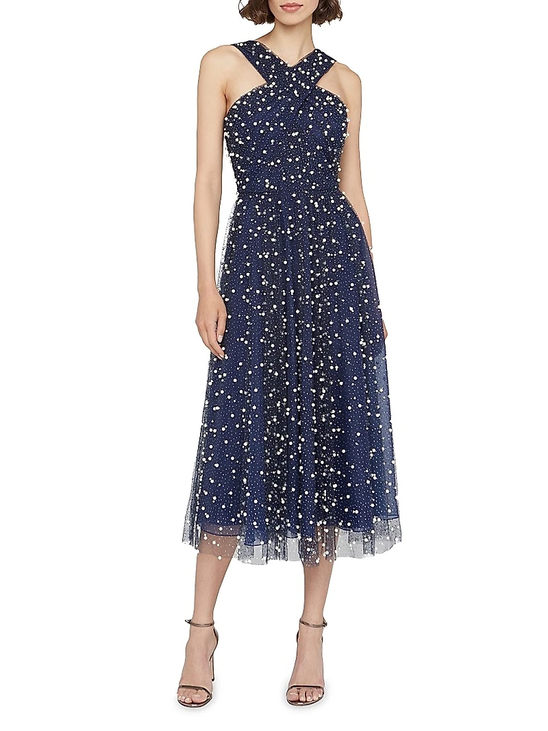 Tatiana Embellished Crisscross Halterneck Midi-Dress