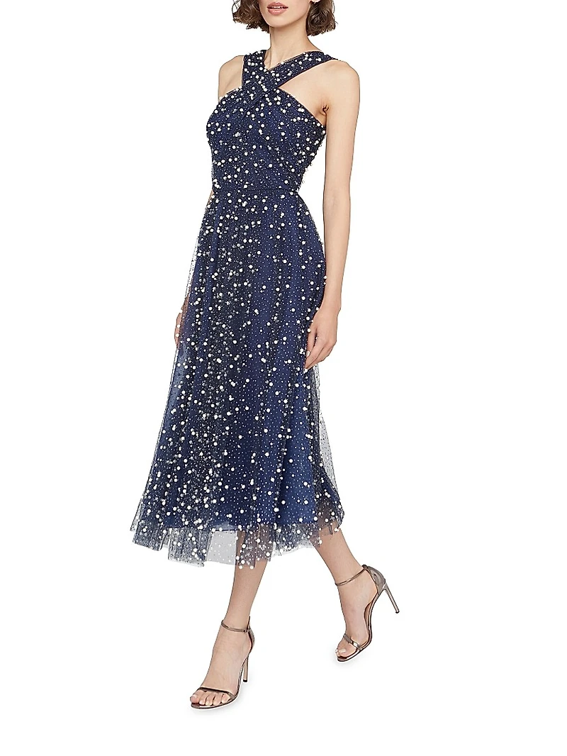 Tatiana Embellished Crisscross Halterneck Midi-Dress